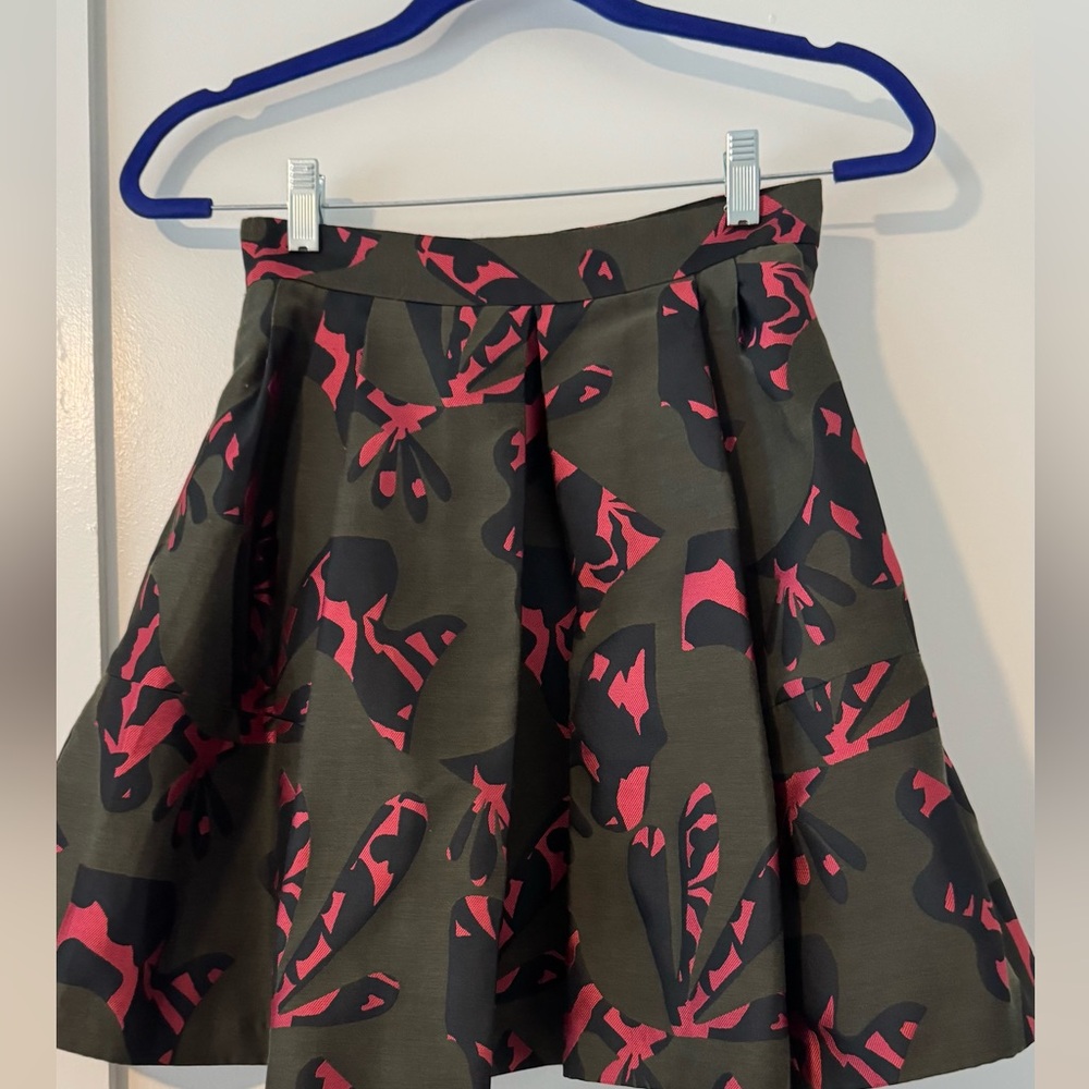 Banana Republic Green Mini Skater Skirt Pleated Cocktail